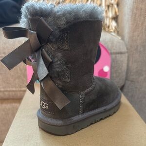 UGG Charcoal Suede Boots with Ribbon Accents